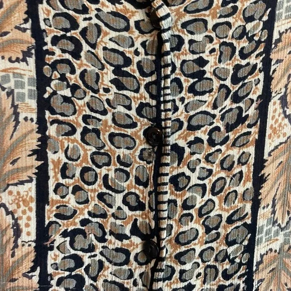 Vintage Kloz Animal Print Tribal Stripe Tunic Blouse Earth Tone Boho Artwear Top - Picture 3 of 9